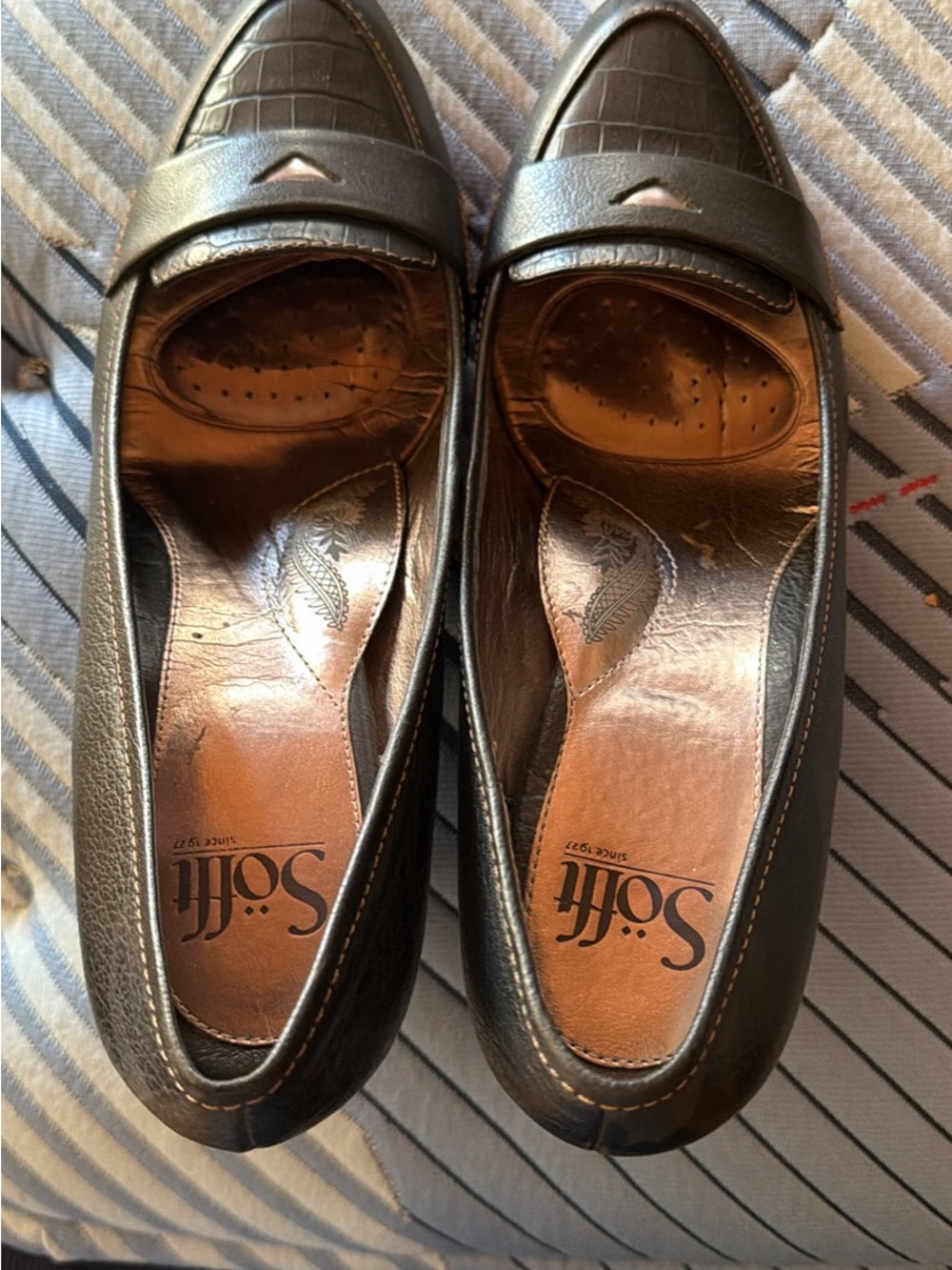 Sofft Dark Brown Leather Slip-On Heels